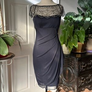 Elegant Navy Blue Dress with Beaded Neckline